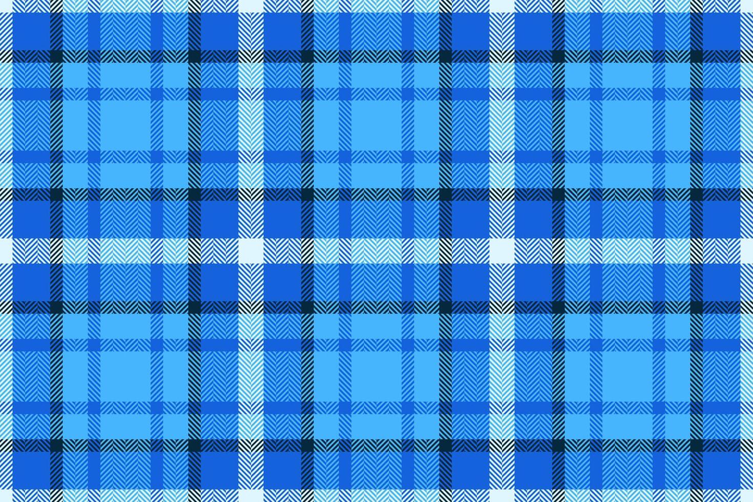Kilt seamless textile pattern, factory plaid background. Curve tartan check fabric texture in royal azure and cyan colors. vector
