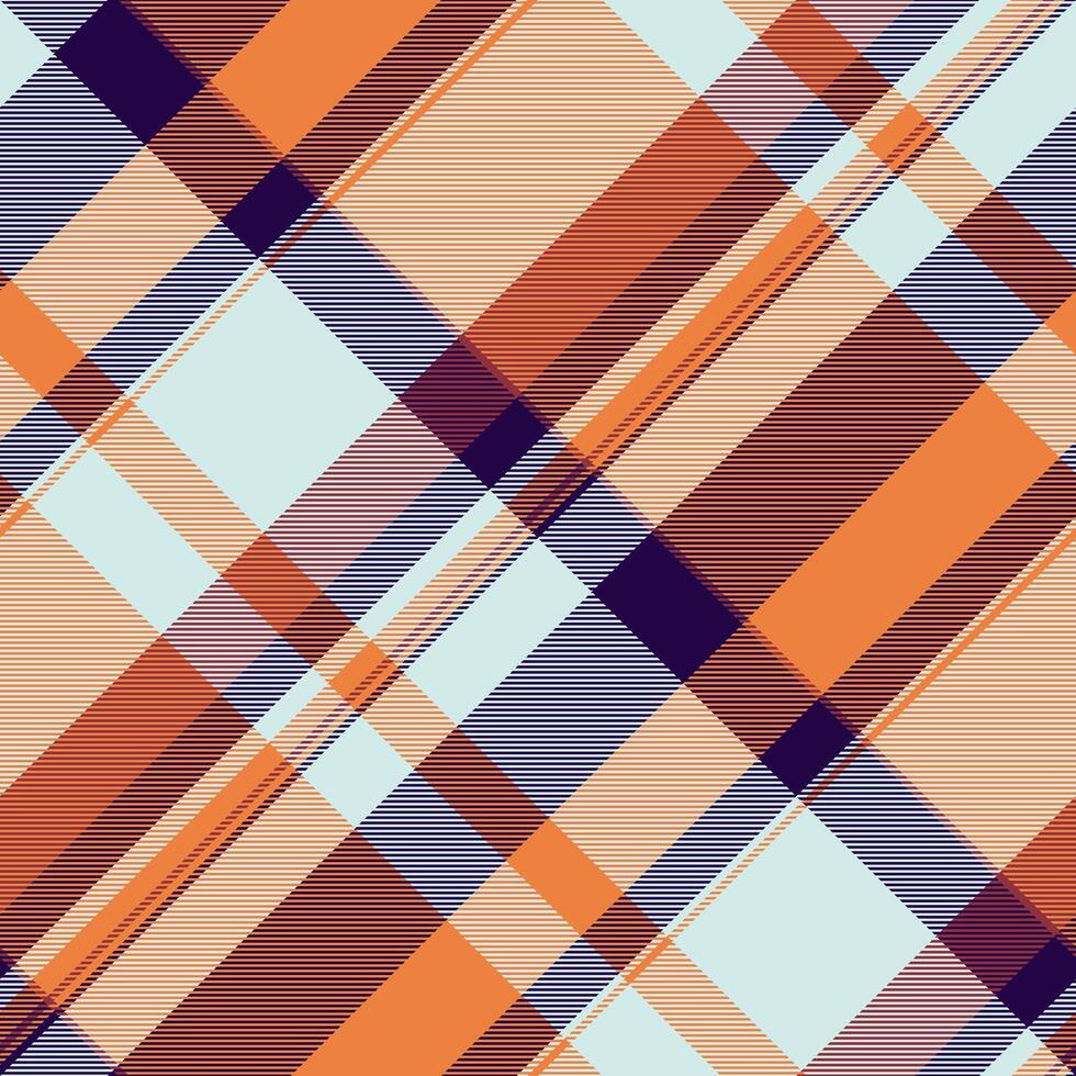 Rag textile plaid seamless, lined fabric pattern background. Newborn tartan check texture in orange and light colors. vector
