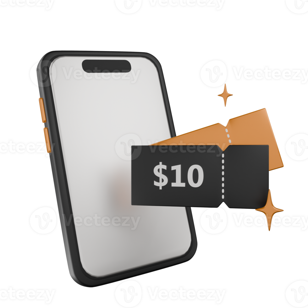 Mobile phone with voucher 3D illustration png