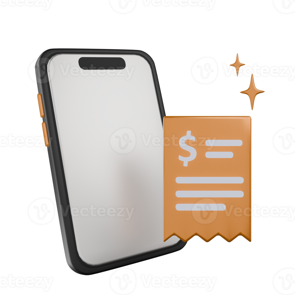 Mobile payment bill 3D illustration png