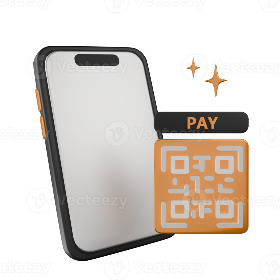 Smarphone with Pay qr code 3D Illustration png