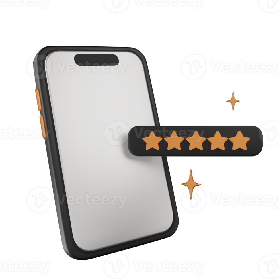 A smartphone with five stars Review 3D Illustration png