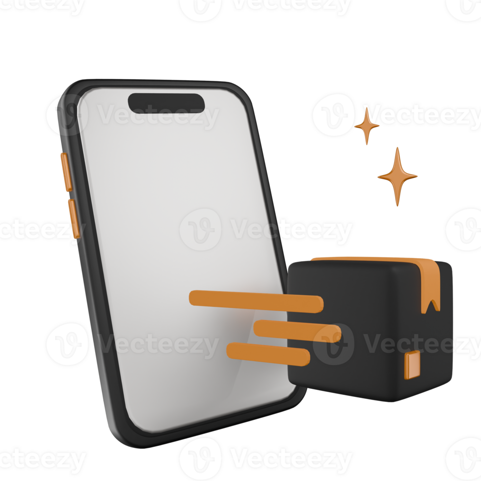 A smartphone with a delivery package box 3D Illustration png