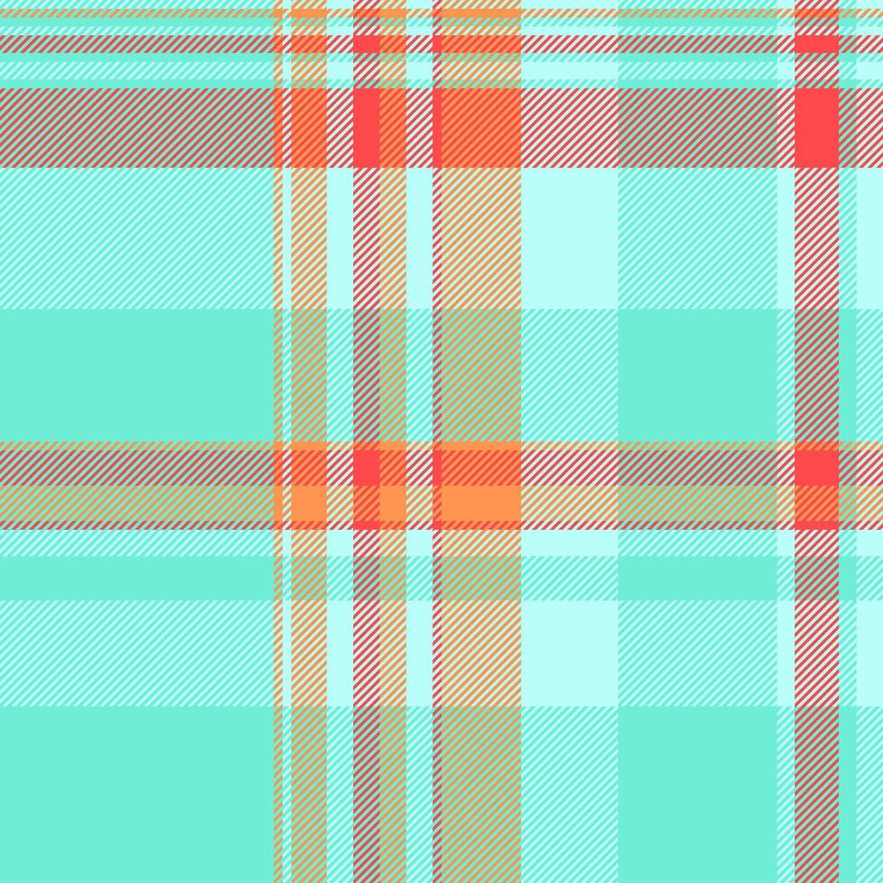 Vibrant teal, orange, and beige plaid pattern. Perfect for textile design, fashion, websites, or any project needing a cheerful, summery texture. vector