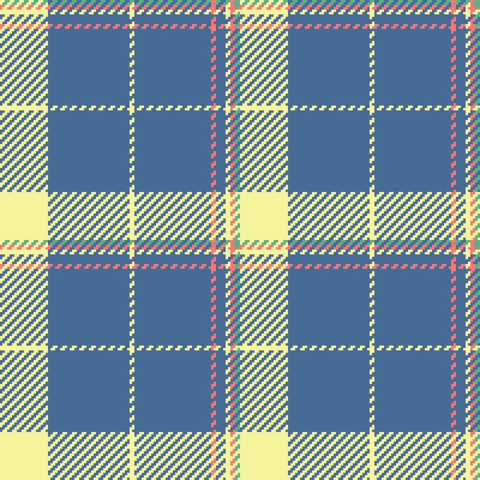 Model textile fabric texture, 30s check pattern. Britain seamless plaid tartan background in blue and yellow colors. vector