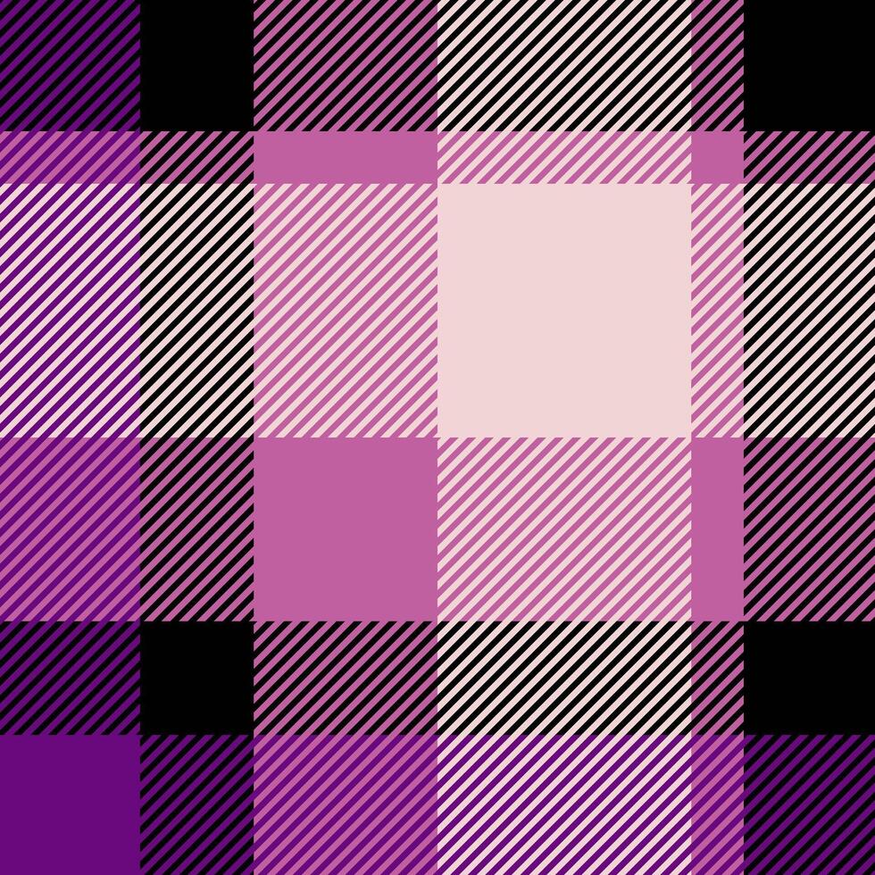 Stylish diagonal plaid pattern in pink, purple, and black. Perfect for fashion, textile, and web design projects. Creates a modern and vibrant aesthetic. vector