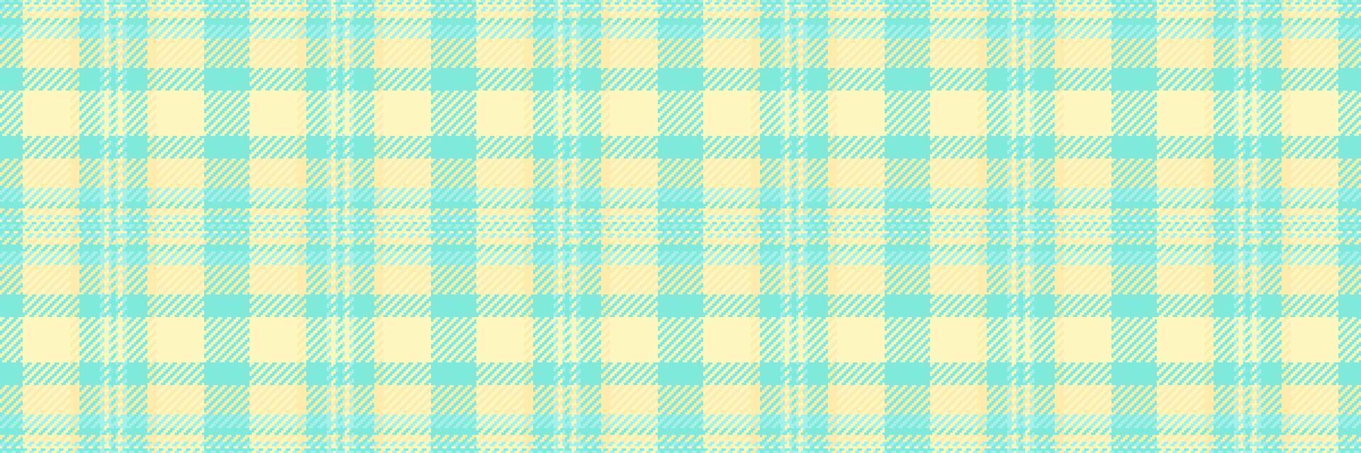 Pastel yellow and aqua plaid pattern. Seamless texture ideal for textile design, website backgrounds, or crafting projects. Soft, cheerful, and versatile design suitable for various applications. vector