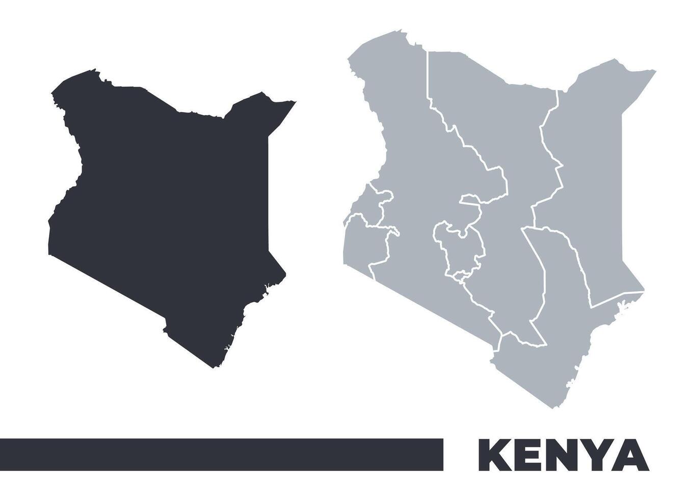 Kenya flat and border outline maps vector