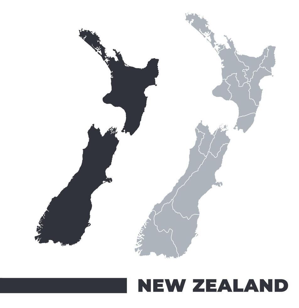 New Zealand flat and border outline maps vector