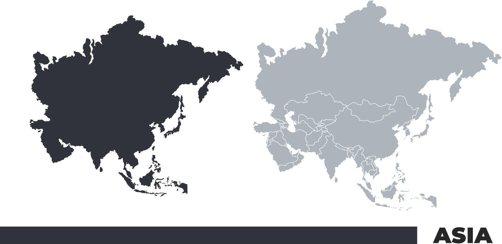 Asia flat and border outline maps vector