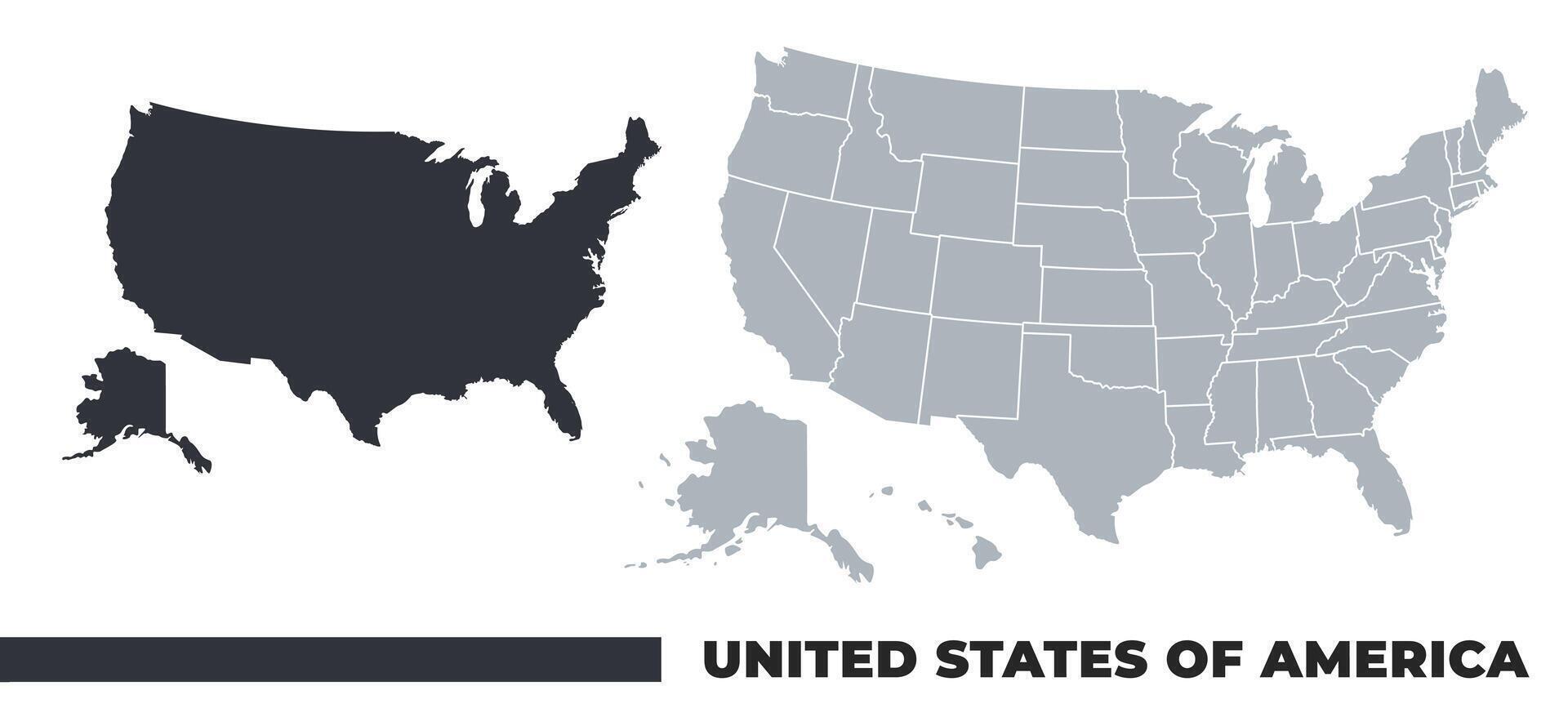 United States Of America flat and border outline maps vector