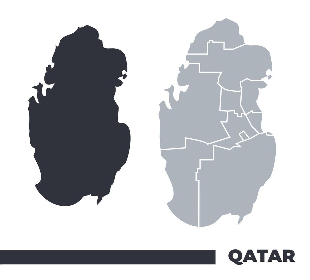 Qatar flat and border outline maps vector