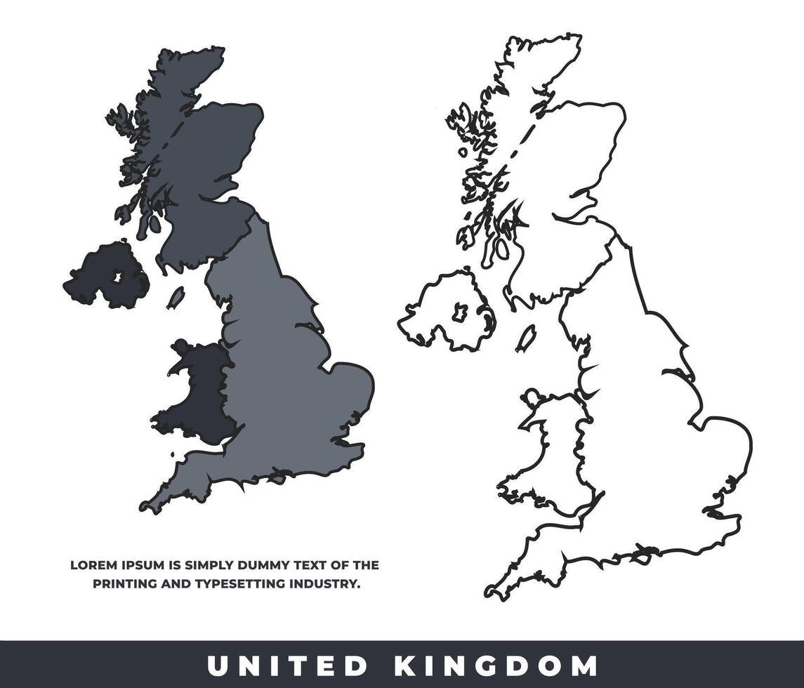 United Kingdom political regions black color outline map set vector
