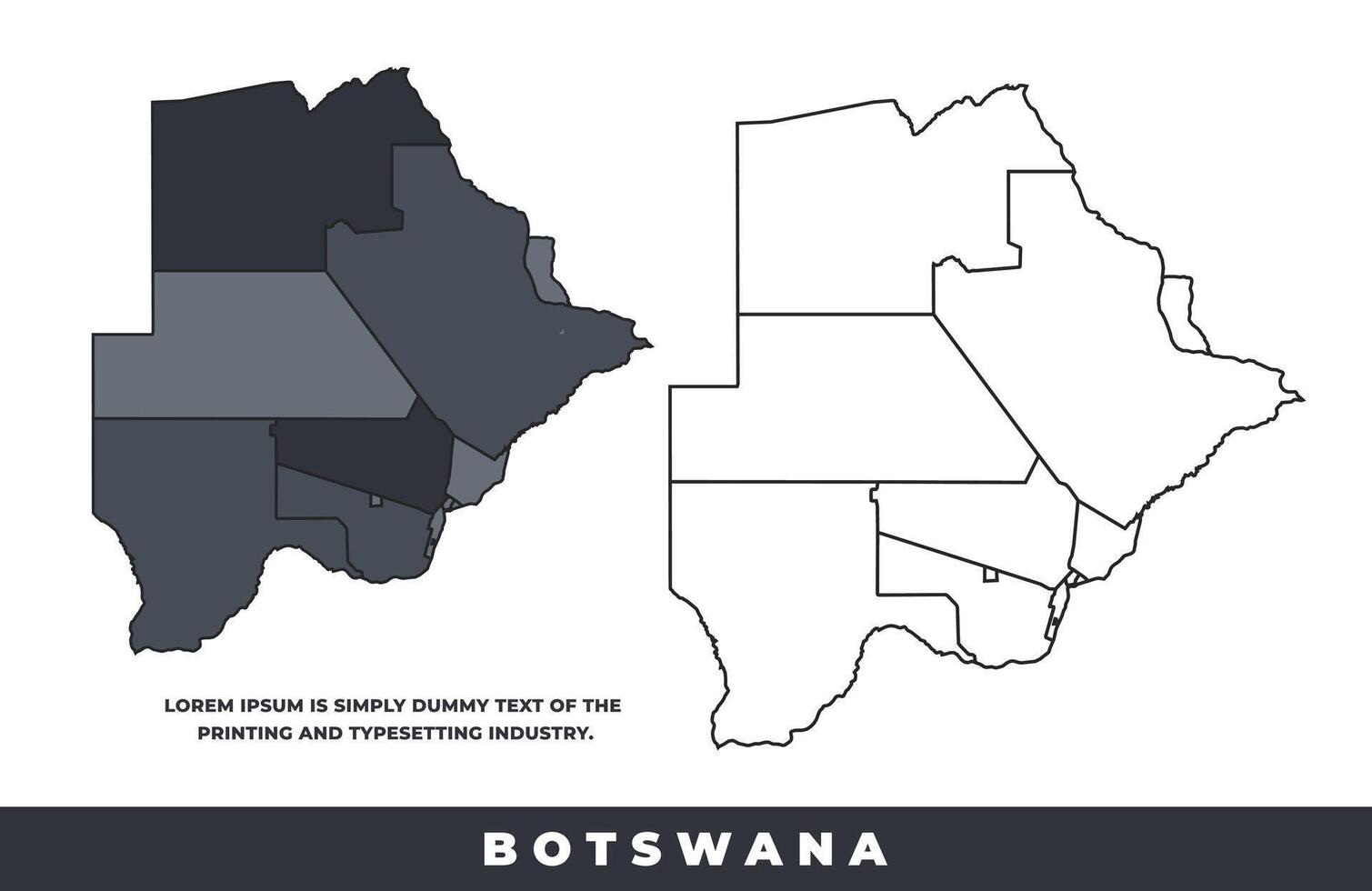Botswana political regions black color outline map set vector