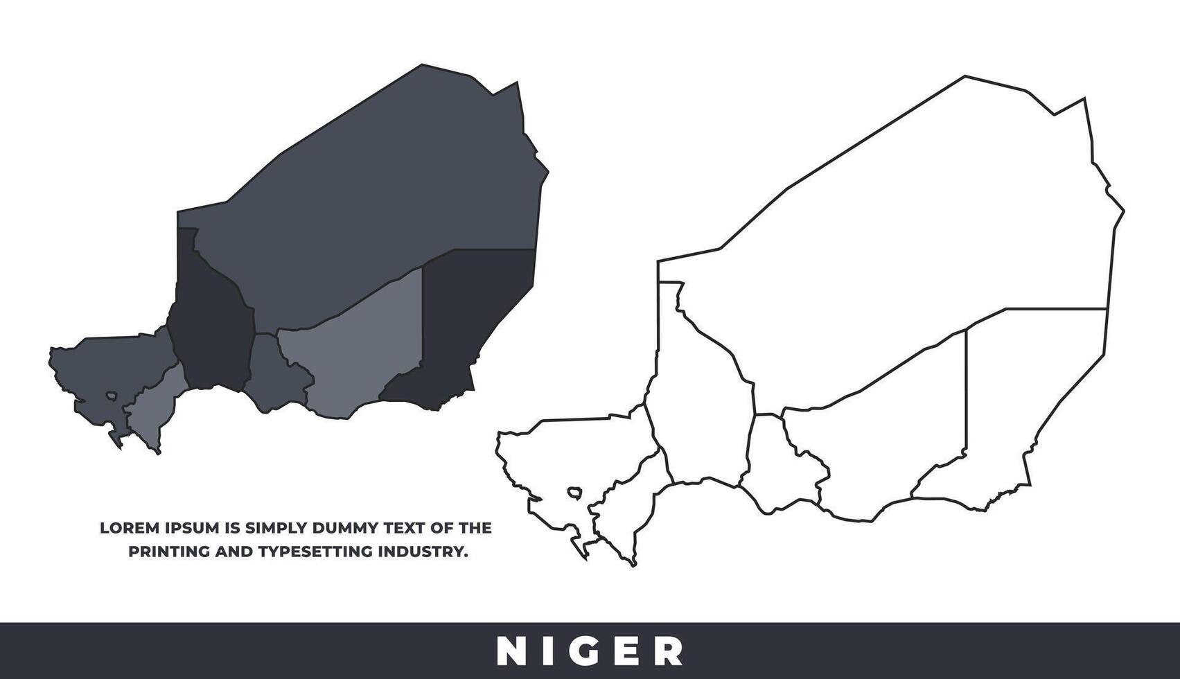 Niger political regions black color outline map set vector