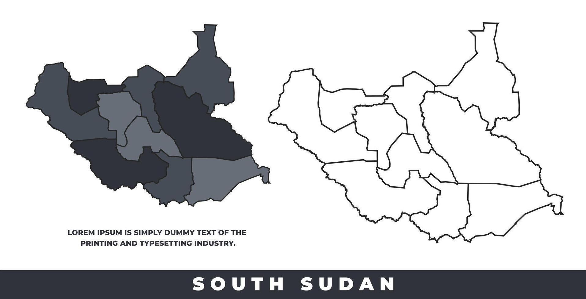 South Sudan political regions black color outline map set vector