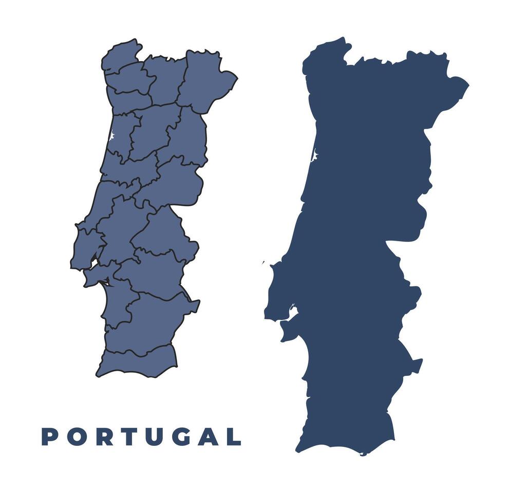 Portugal flat and outline map set vector