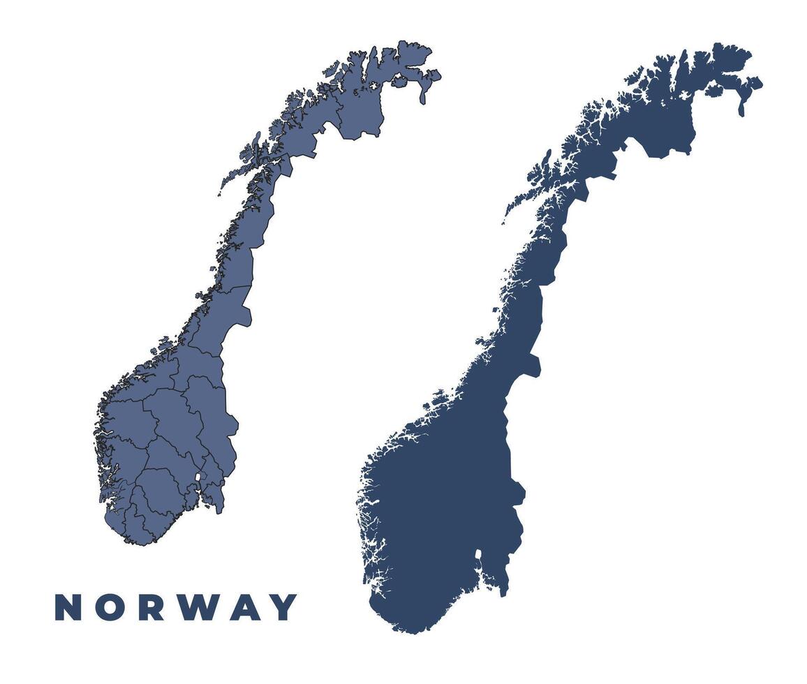 Norway flat and outline map set vector