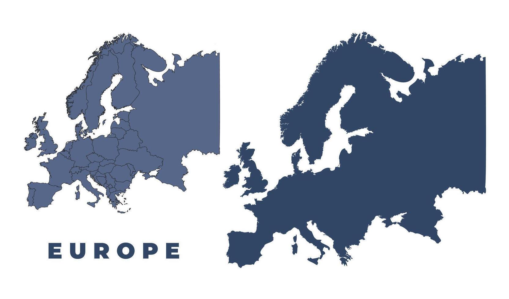 Europe flat and outline map set vector