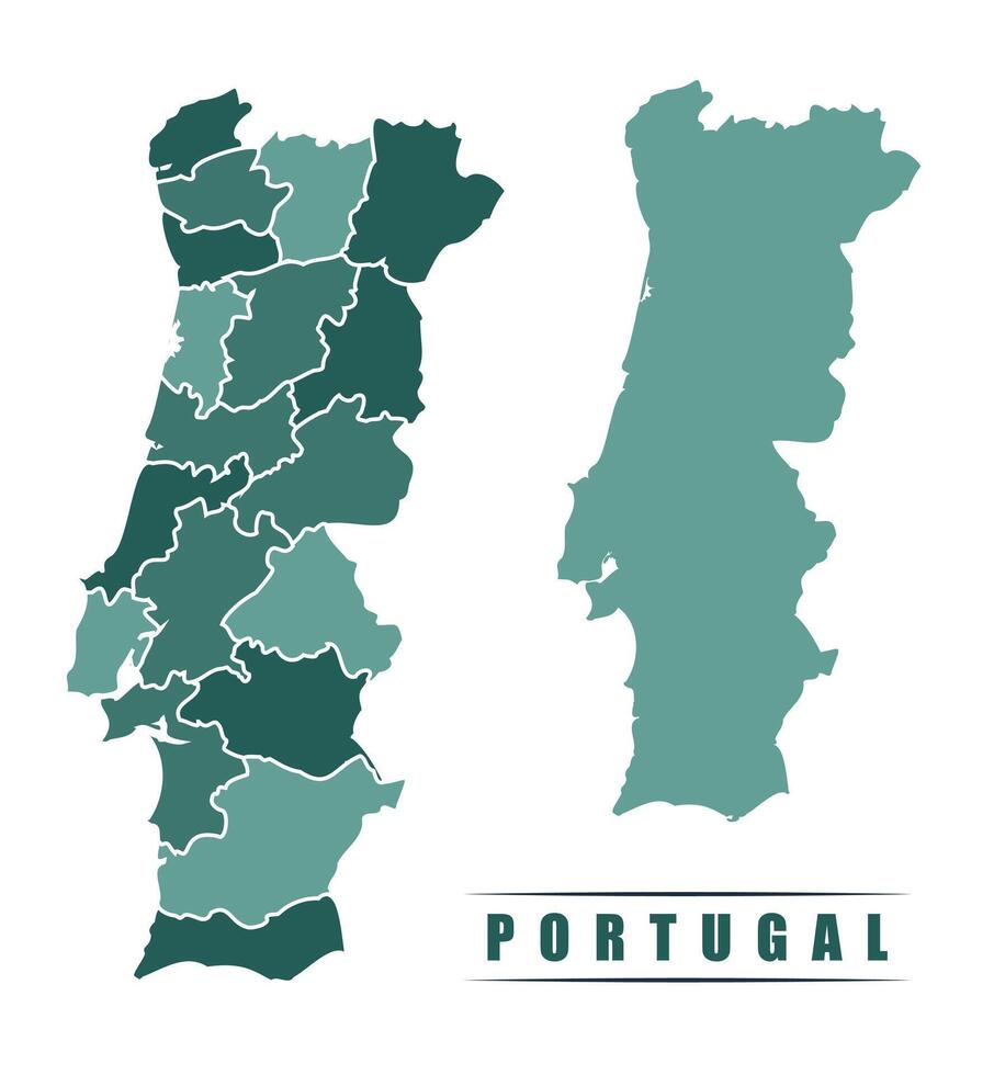 Portugal simple flat political map with states border vector