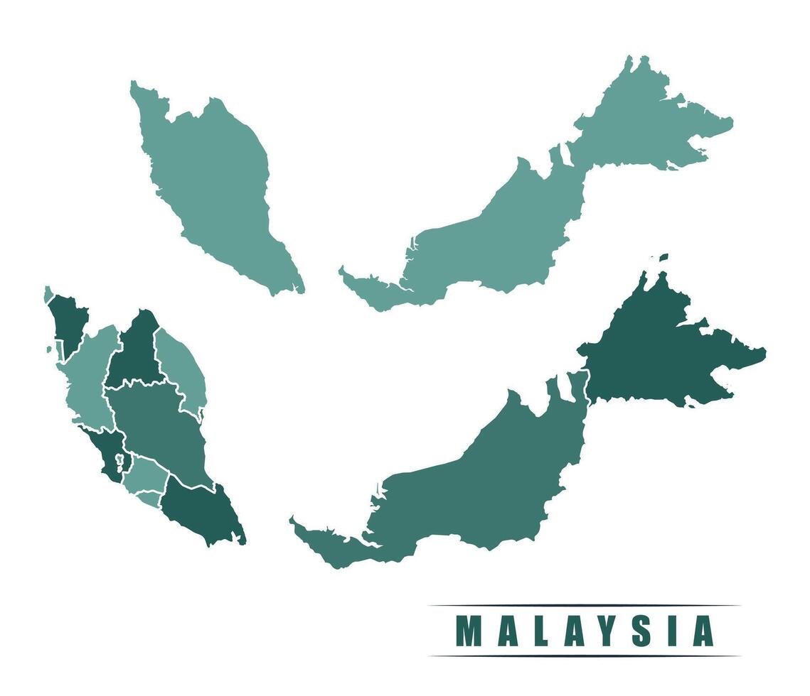 Malaysia simple flat political map with states border vector