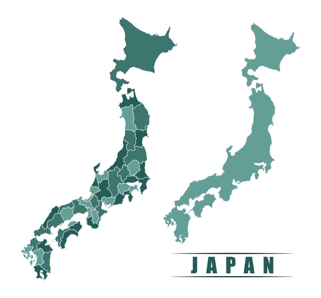 Japan simple flat political map with states border vector