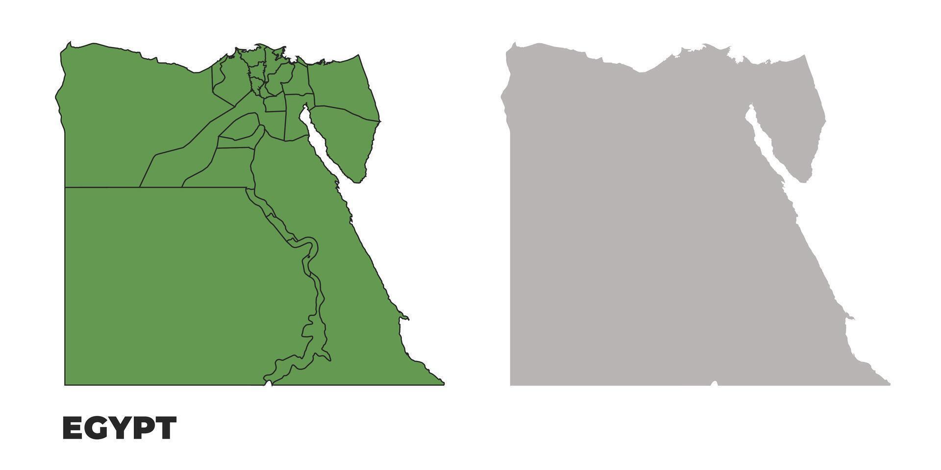 Egypt political regions green outline map set vector