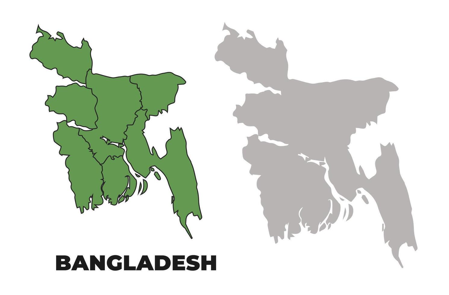 Bangladesh political regions green outline map set vector