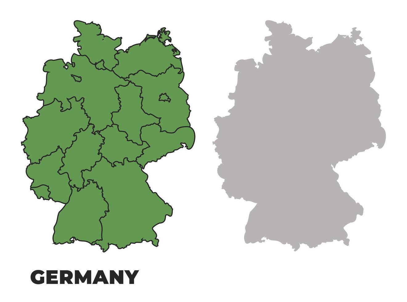 Germany political regions green outline map set vector