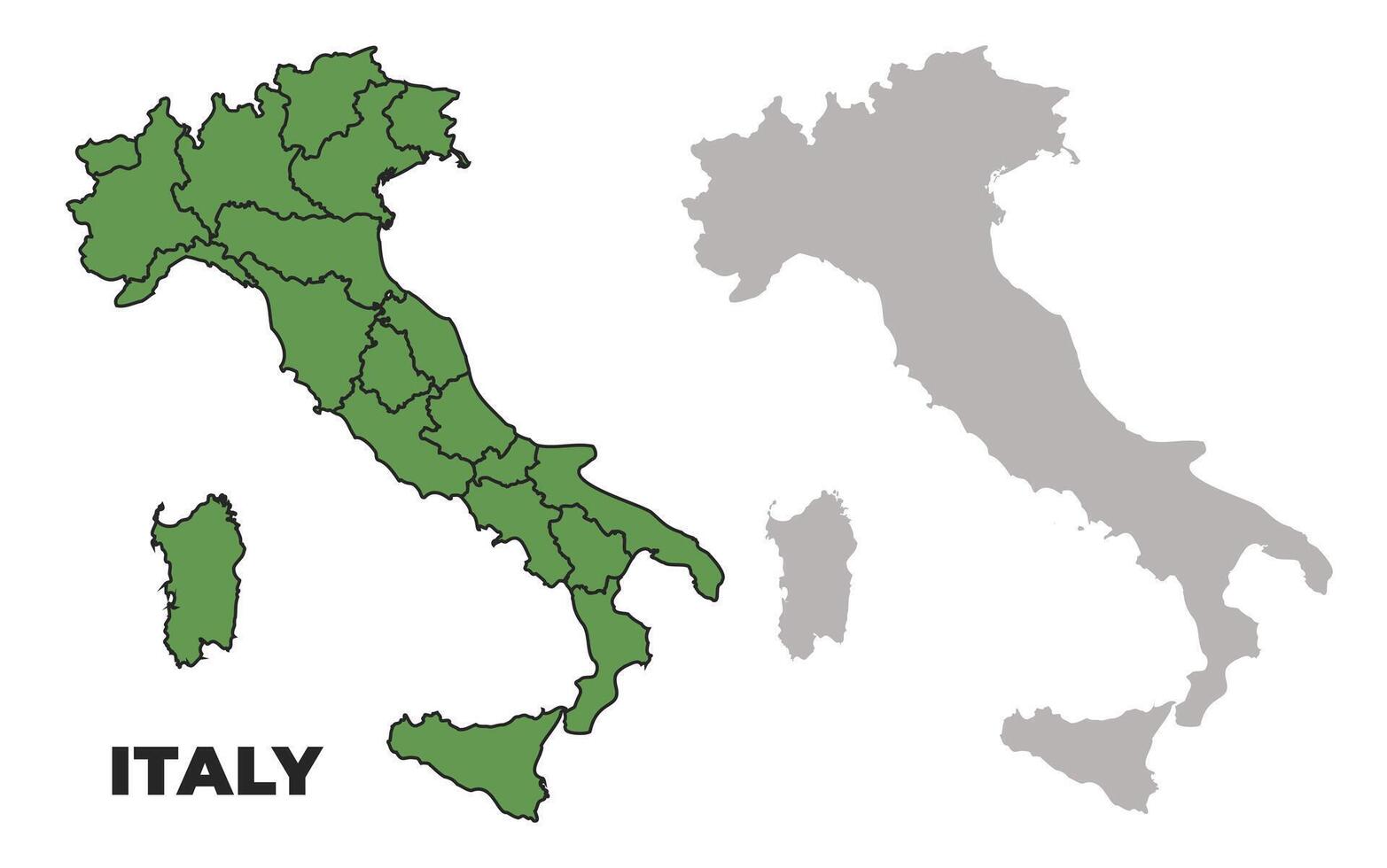 Italy political regions green outline map set vector
