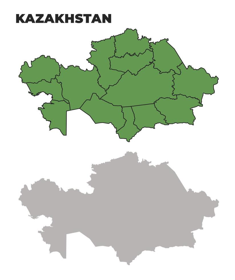 Kazakhstan political regions green outline map set vector