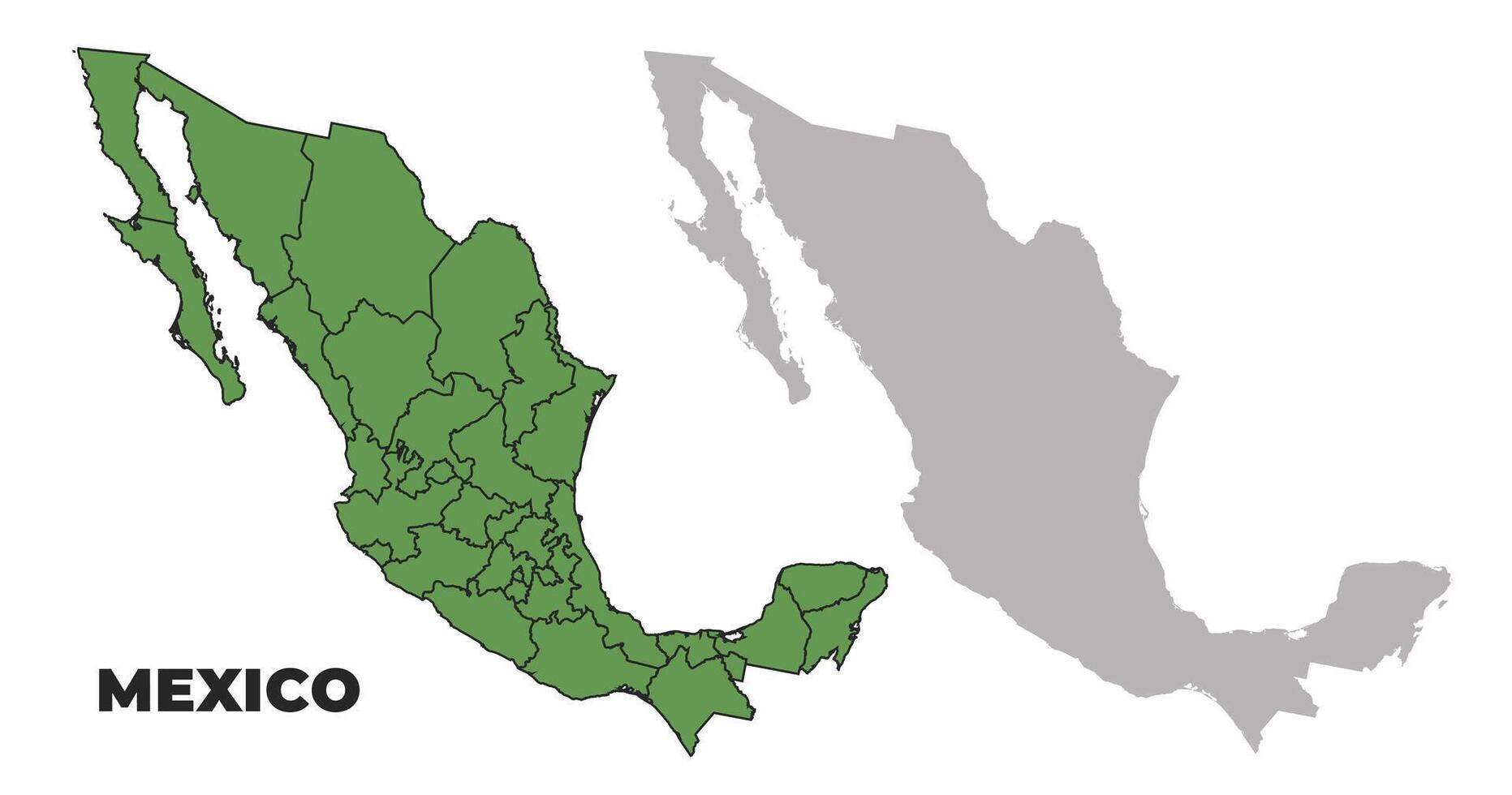 Mexico political regions green outline map set vector