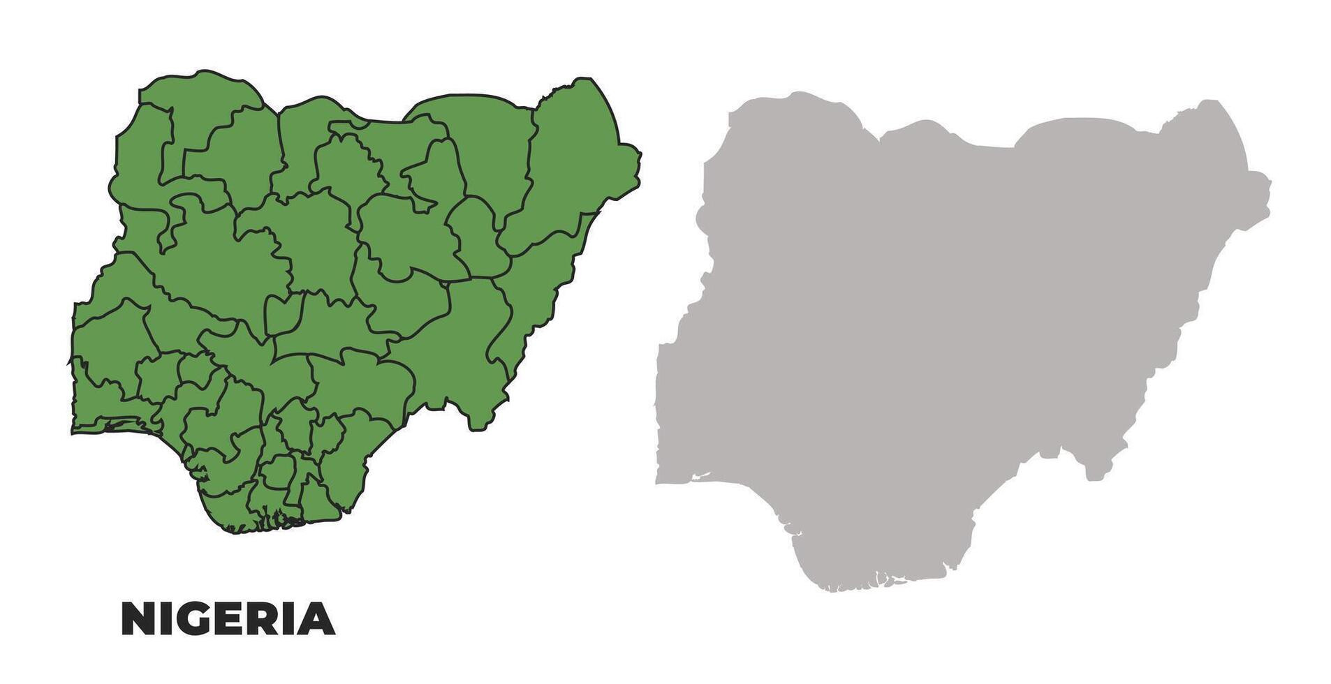 Nigeria political regions green outline map set vector