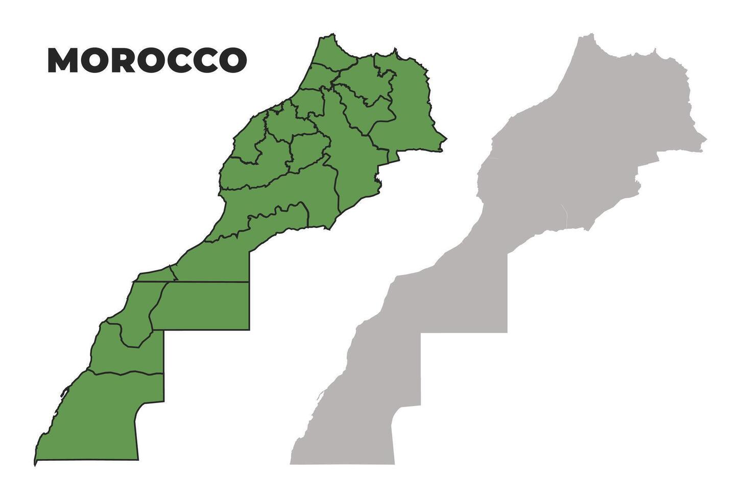 Morocco political regions green outline map set vector