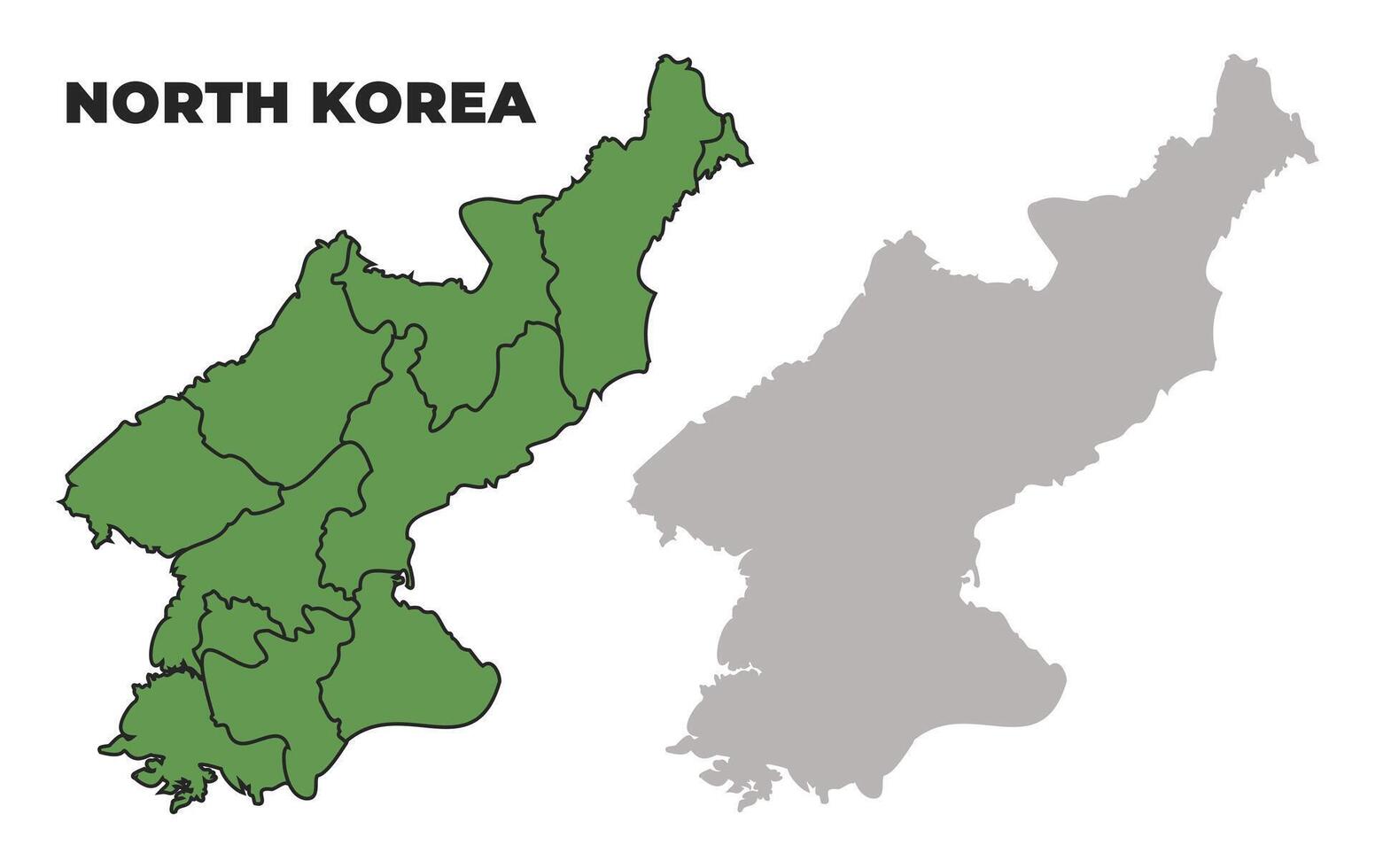 North Korea political regions green outline map set vector