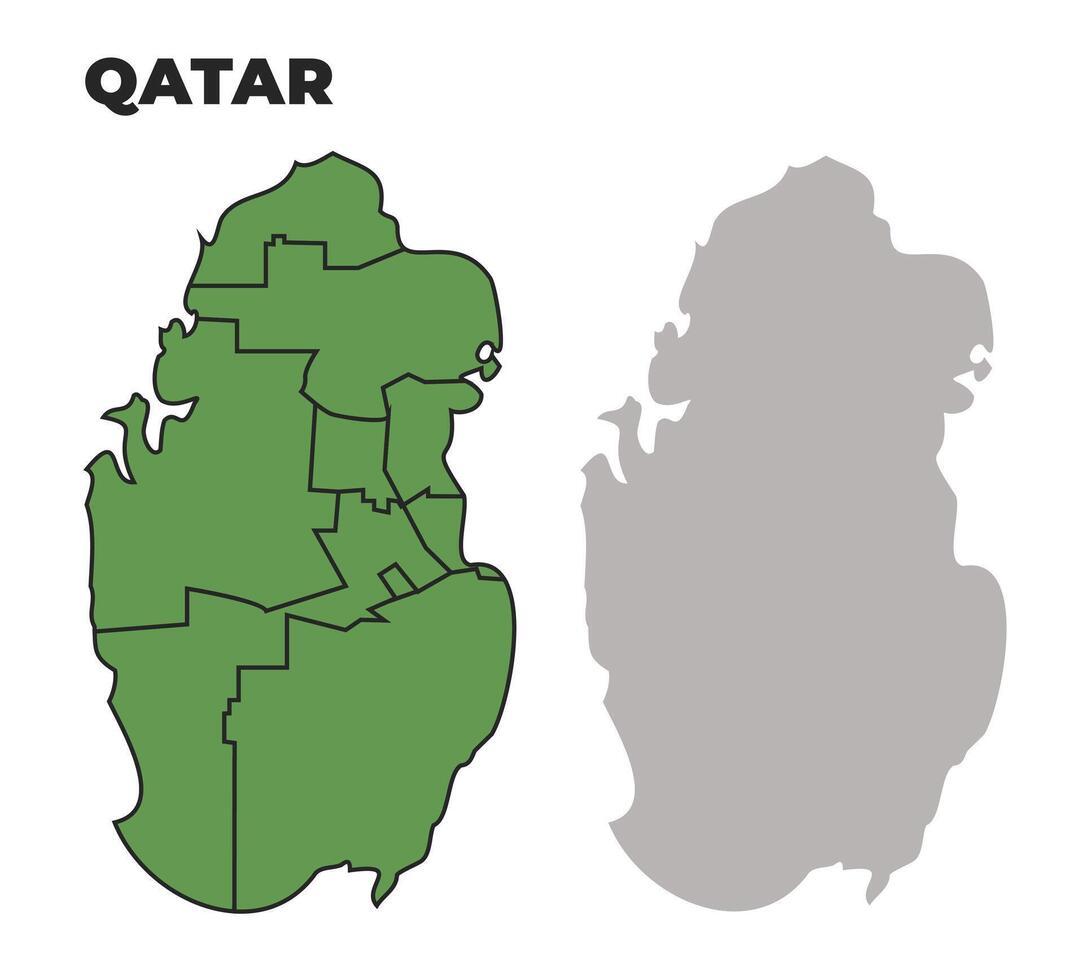 Qatar political regions green outline map set vector