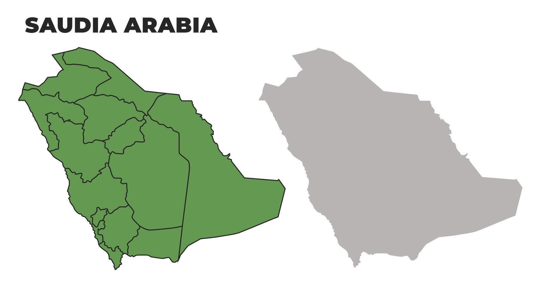Saudi Arabia political regions green outline map set vector