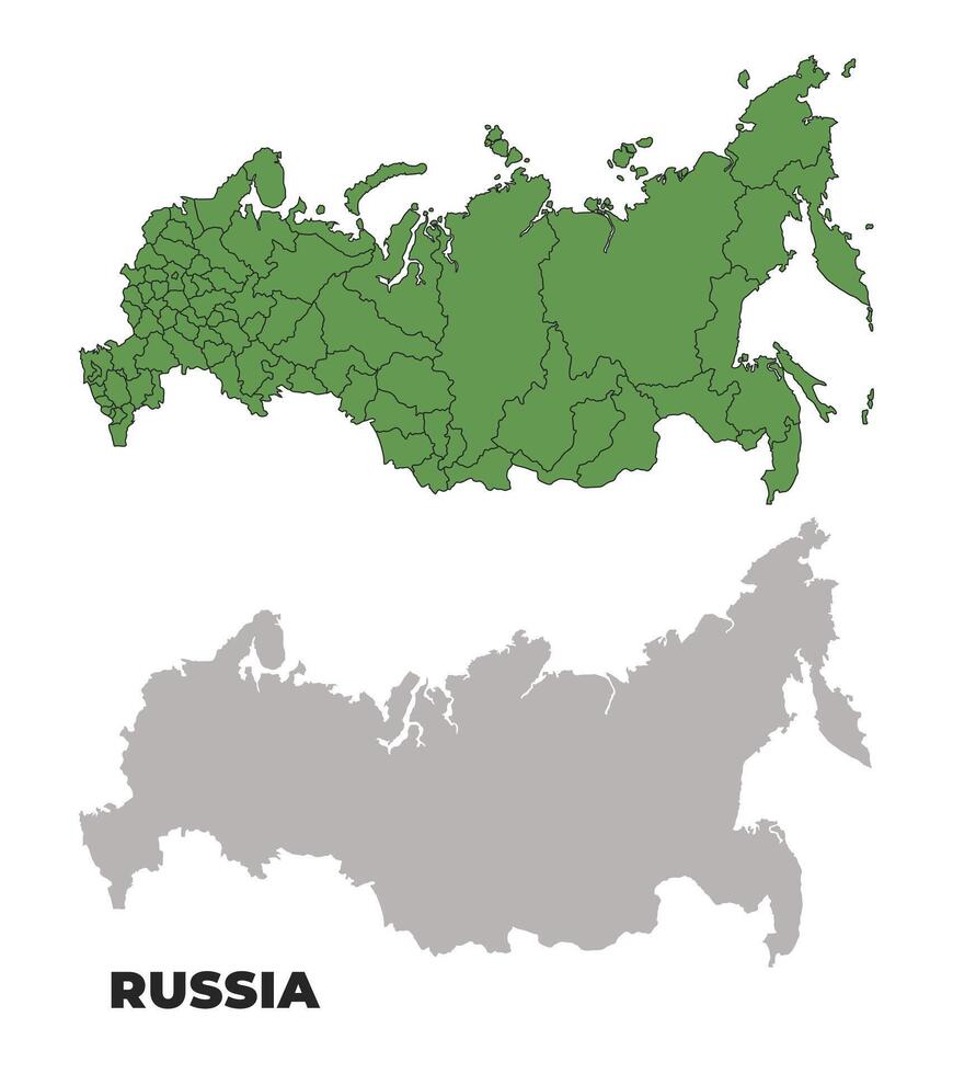 Russia political regions green outline map set vector