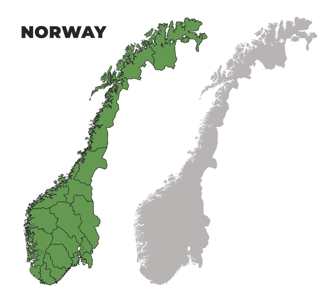 Norway political regions green outline map set vector