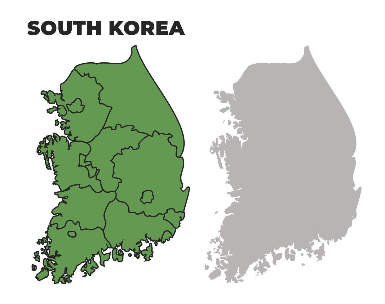 South Korea political regions green outline map set vector