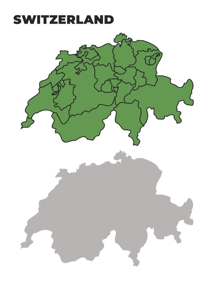 Switzerland political regions green outline map set vector