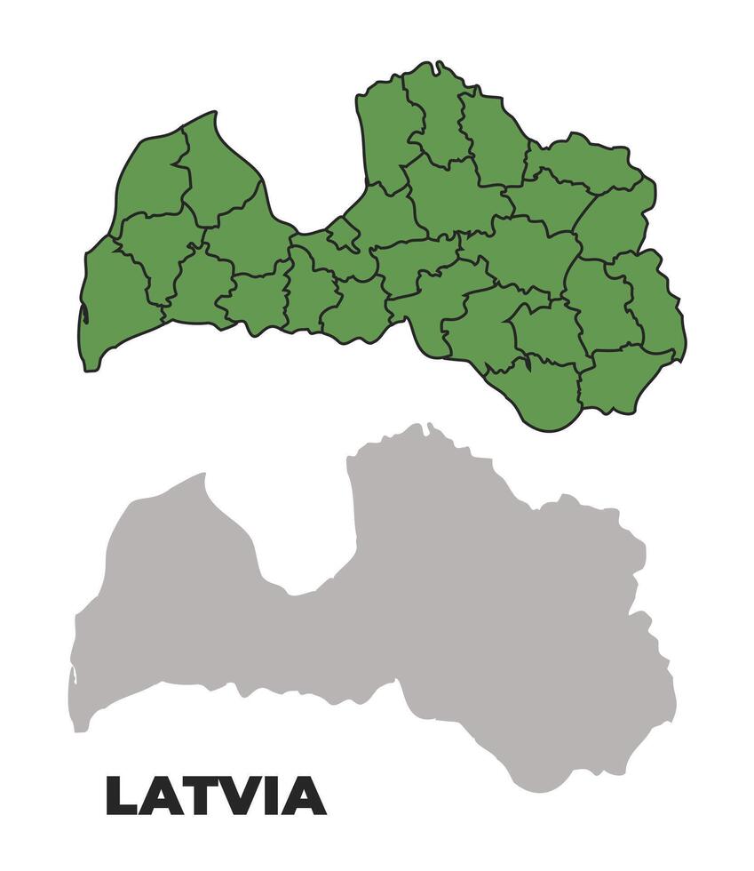 Latvia political regions green outline map set vector