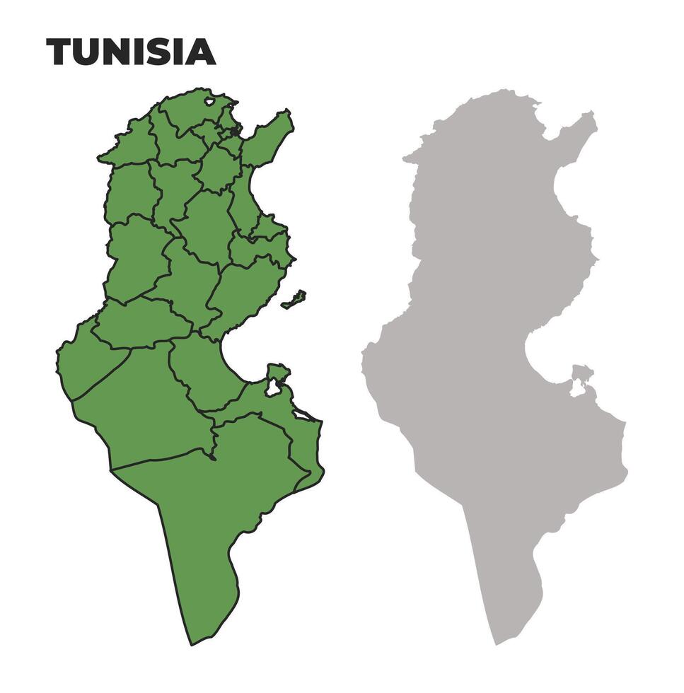 Tunisia political regions green outline map set vector