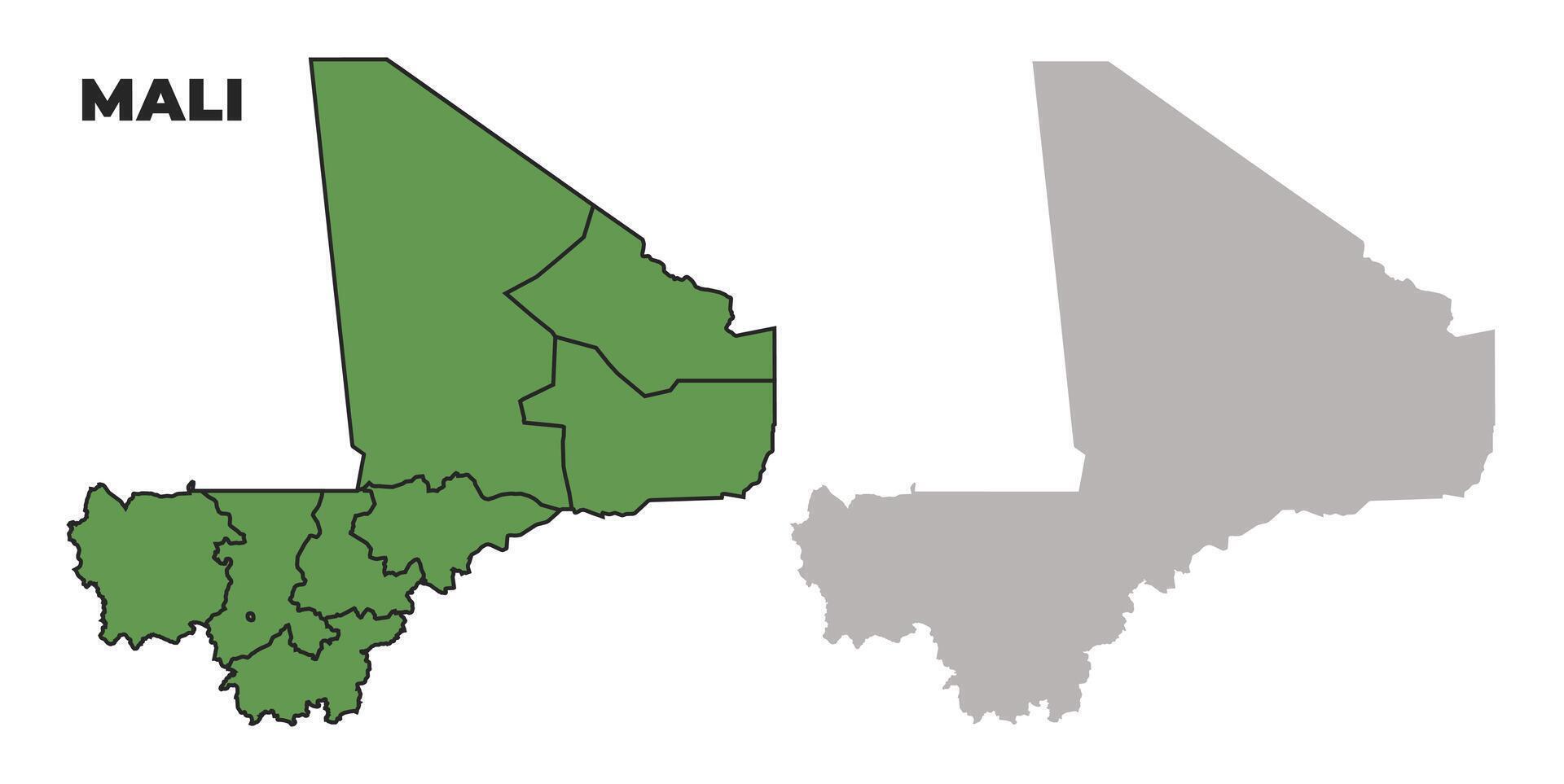 Mali political regions green outline map set vector