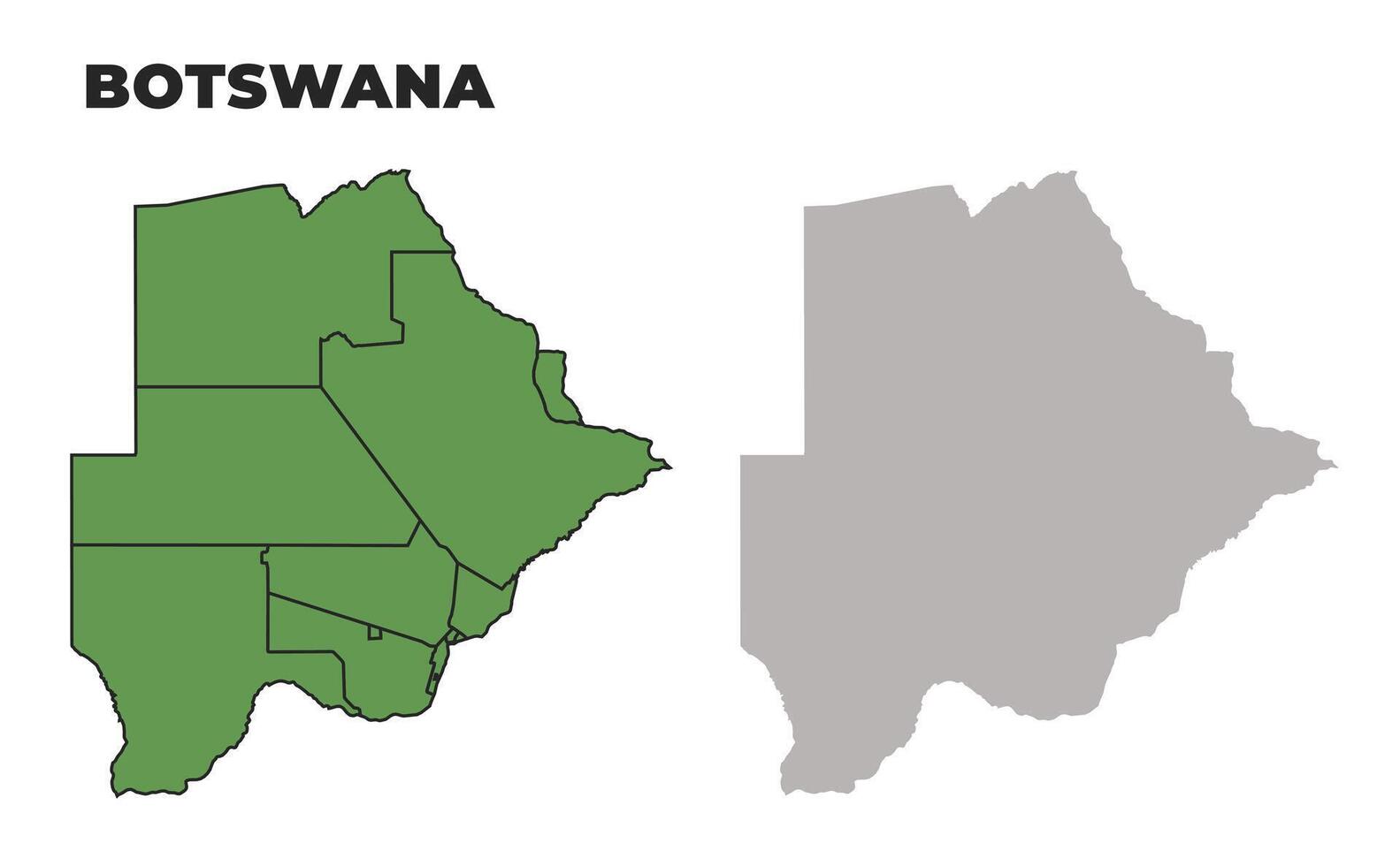 Botswana political regions green outline map set vector