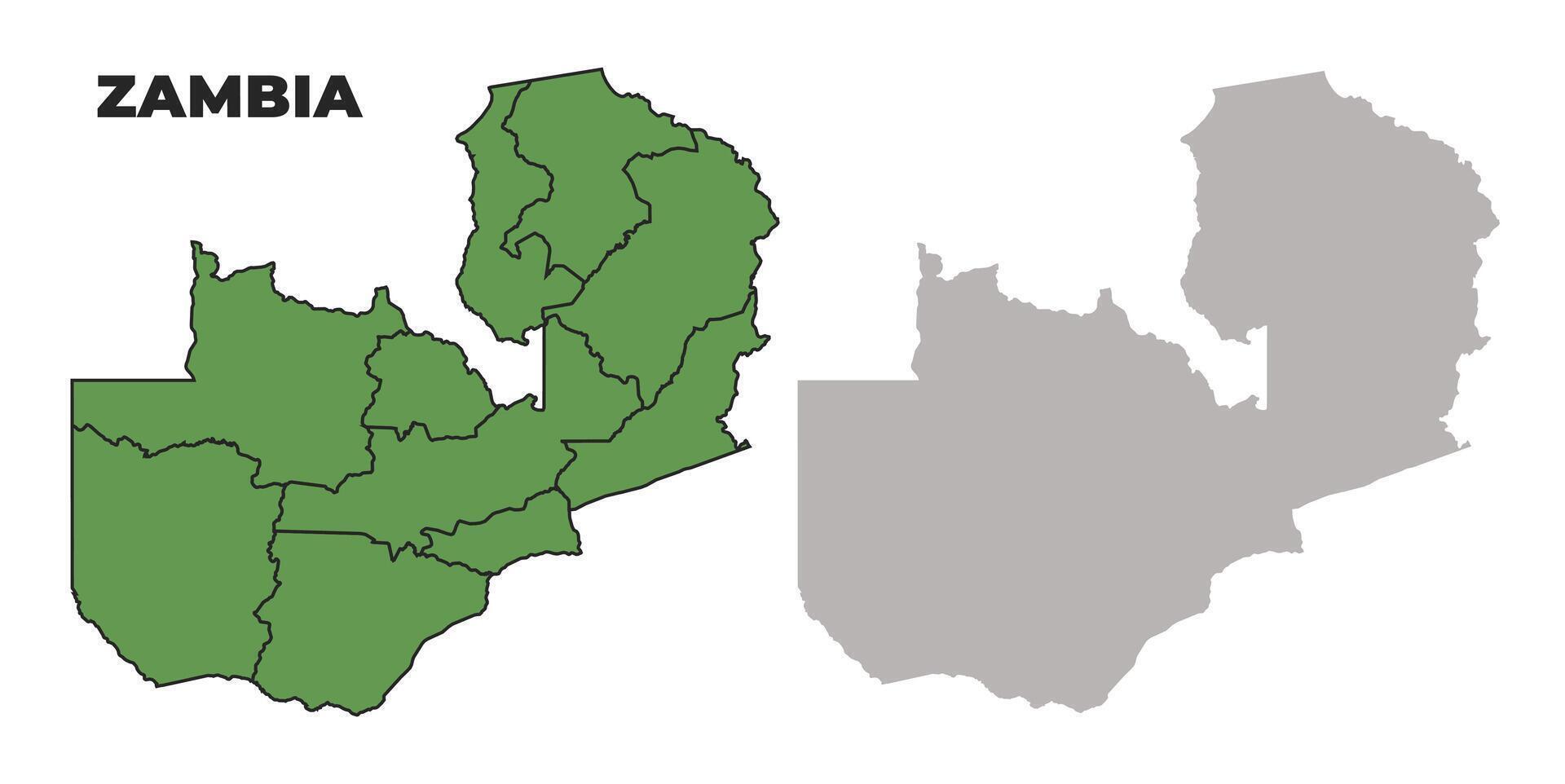 Zambia political regions green outline map set vector