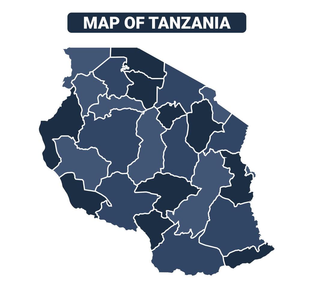 Map of Tanzania political map regions illustration vector