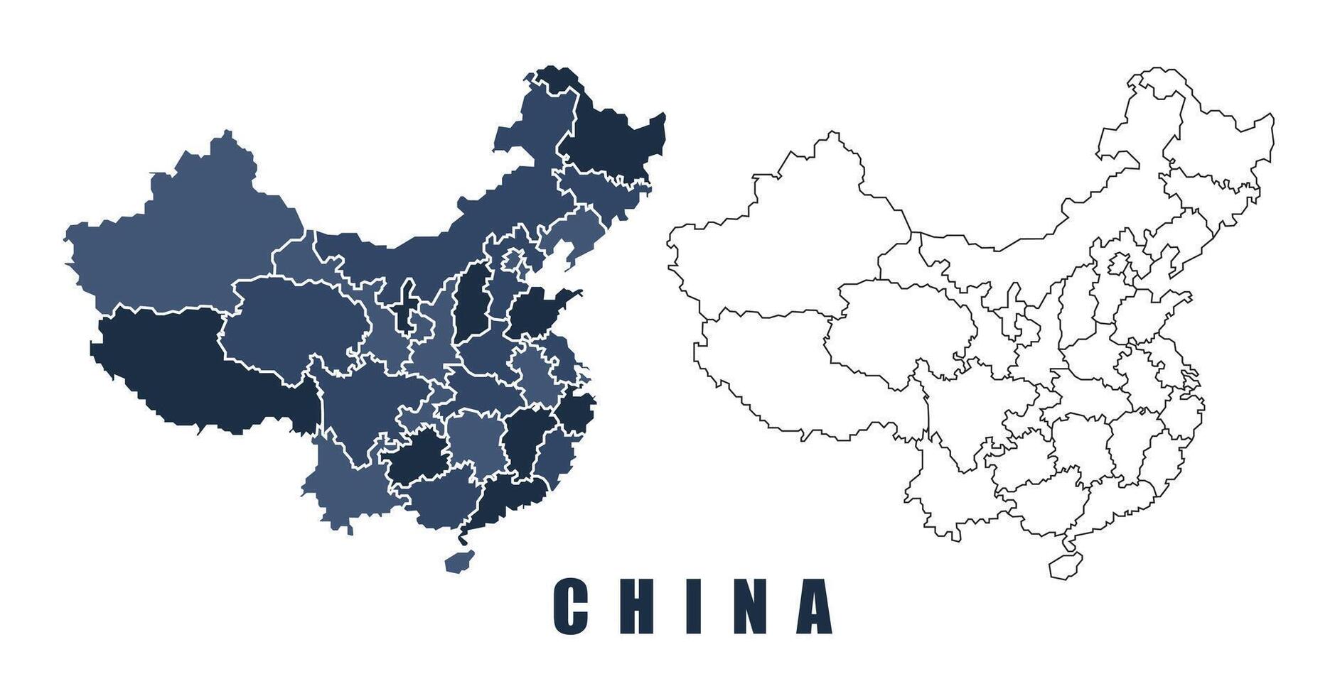China map regions border outline set vector