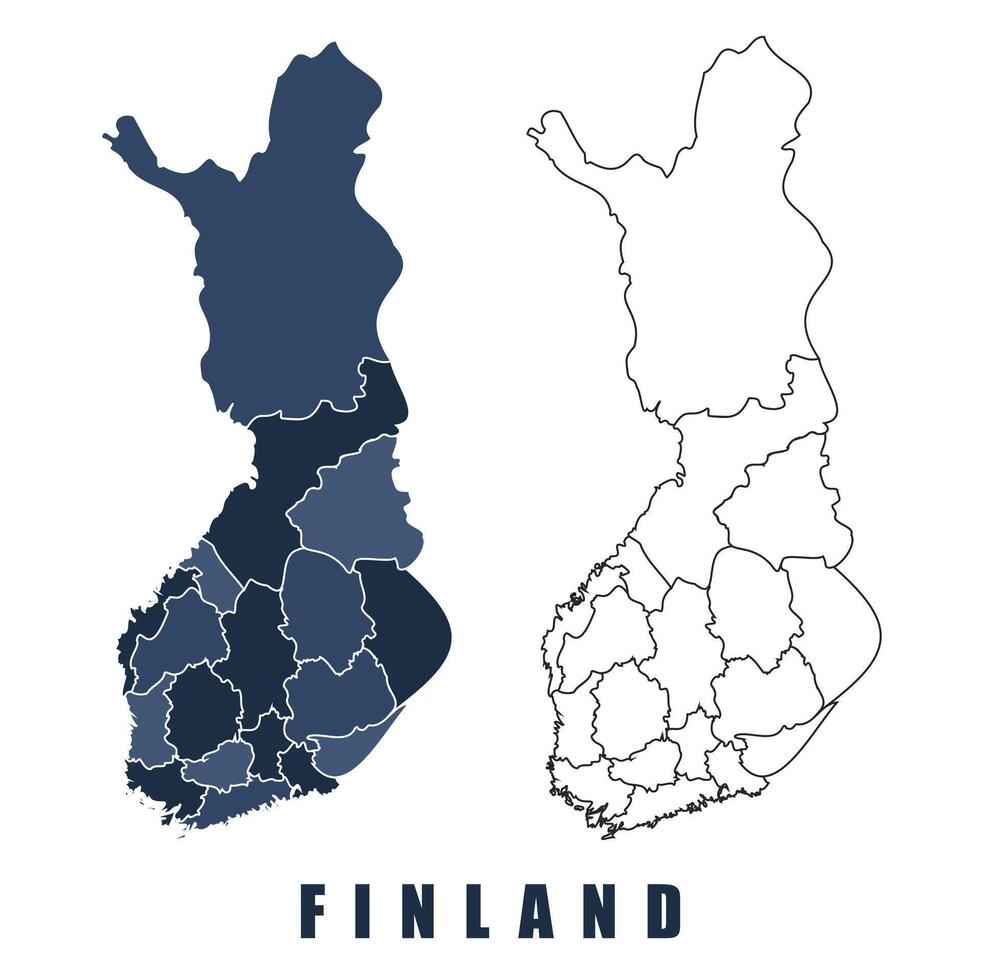 Finland map regions border outline set vector