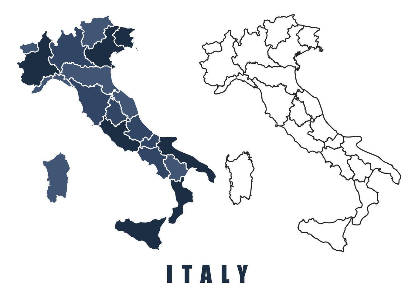 Italy map regions border outline set vector